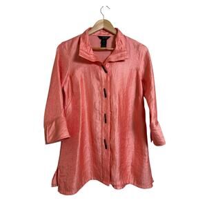Ali Miles Women's Salmon Pink Satin Collared Tunic Button Down Blouse Size XS